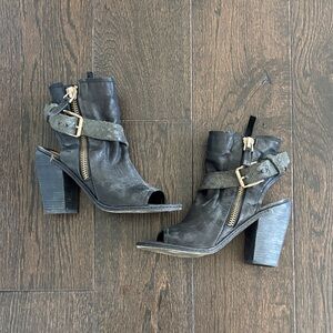 Black Peep-Toe Biker Chic Ankle Boots